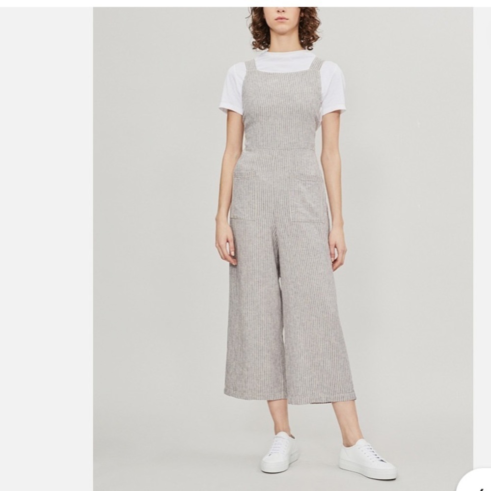 Free People Gray Striped linen blend off‎ the shore jumpsuit